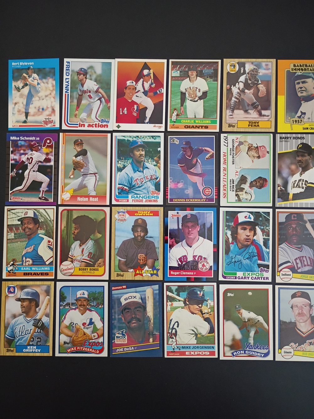 24 different Baseball cards 1970s 80s Gary Carter Mike Schmidt Barry Bonds Gwynn
